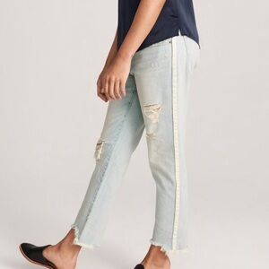 Light Wash Ripped Boyfriend + White Stripe Jeans